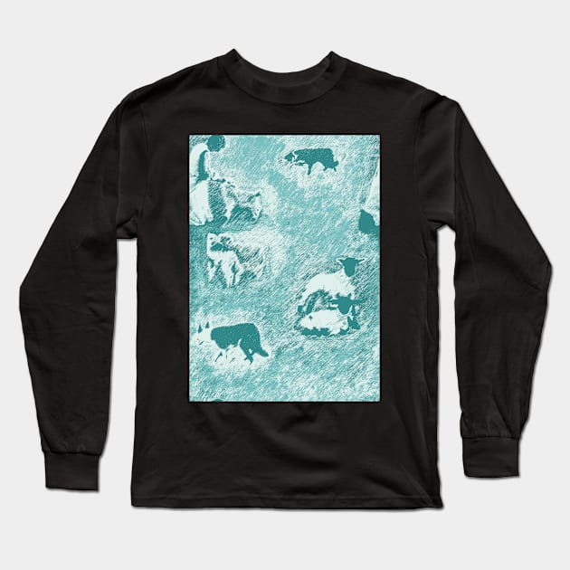 Feeding Da Caddy - Turquoise (sheep, lamb, sheepdog) Long Sleeve T-Shirt by Juliewdesigns